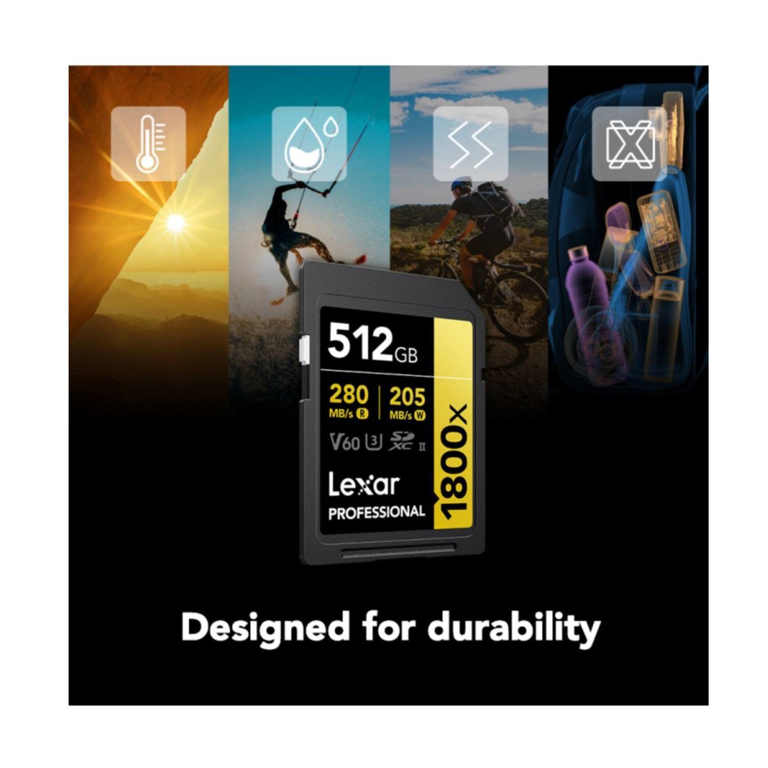 512GB 280 MB/s R 205 MB/s W V60 (3J XC I Lexar PROFESSIONAL 1800x Designed for durability