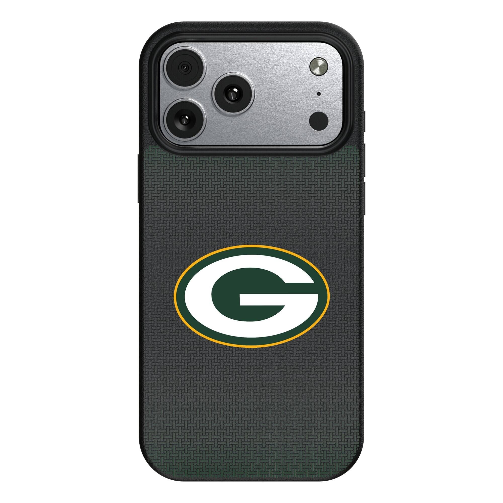 Front. Keyscaper - Green Bay Packers Linen Logo iPhone Magnetic Bump Case - 17 Pro Max - Black.