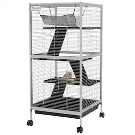 Pawhut - H Rolling Small Animal Cage with Hammock, Ferret Cage, Chinchilla Cage, Pet Habitat with 6 Doors
