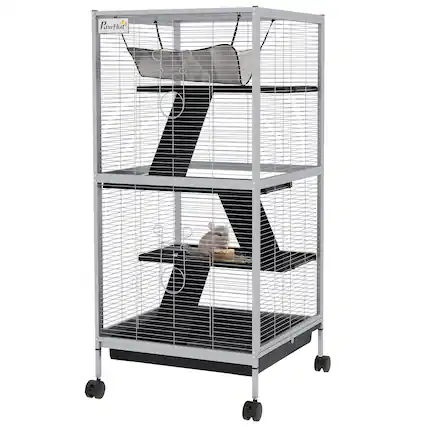 Front. Pawhut - H Rolling Small Animal Cage with Hammock, Ferret Cage, Chinchilla Cage, Pet Habitat with 6 Doors.