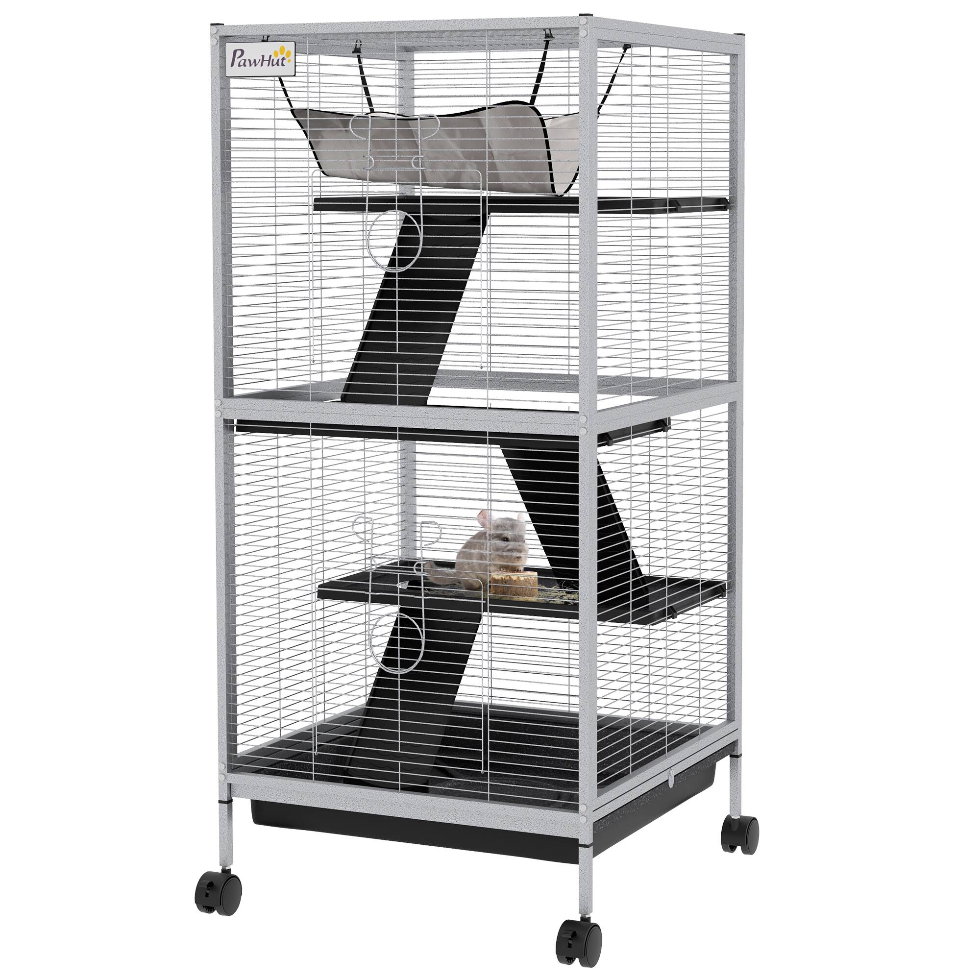 Front. Pawhut - H Rolling Small Animal Cage with Hammock, Ferret Cage, Chinchilla Cage, Pet Habitat with 6 Doors.