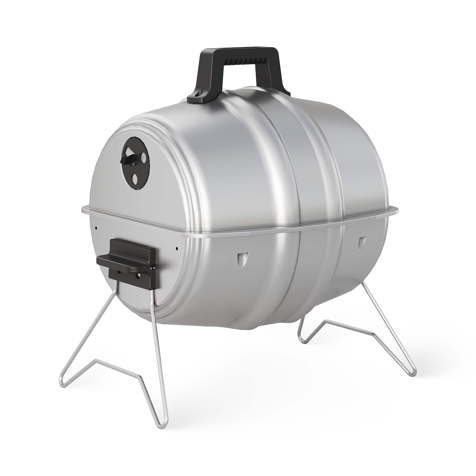 Americana Grills - Keg A Que Charcoal BBQ Portable Grill, 186 Square Inch, Silver