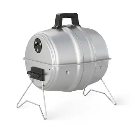Front. Americana Grills - Americana Grills Keg A Que Charcoal BBQ Portable Grill, 186 Square Inch, Silver.