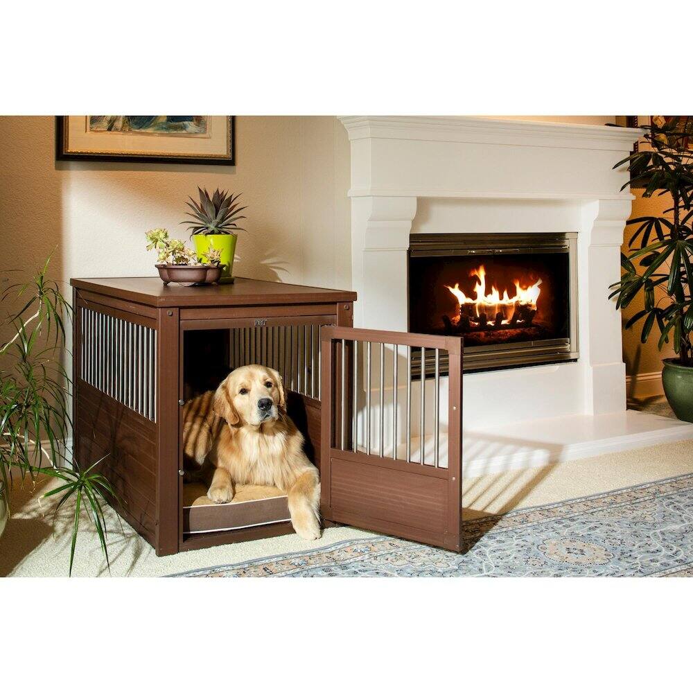 Angle. New Age Pet - ECOFLEX Dog Crate End Table - Russet X-Large.