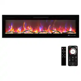 Acekool - 80-Inch Built-in Electric Fireplace, Wall-Mounted Heater for Bedrooms & Living Room - Black