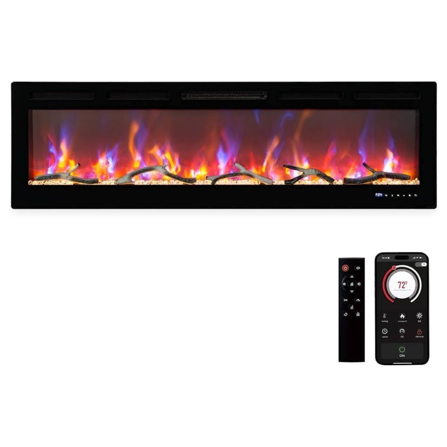 Front. Acekool - 80-Inch Built-in Electric Fireplace, Wall-Mounted Heater for Bedrooms & Living Room - Black.