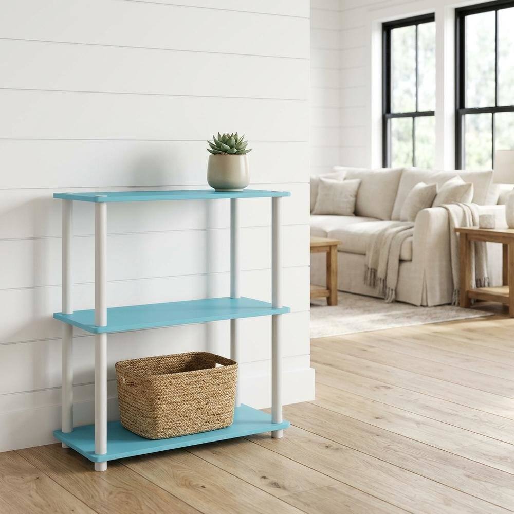 Angle. FurniFact - Engineered Wood Bookcase with Adjustable Shelves for Durable Storage - Light Blue/White.
