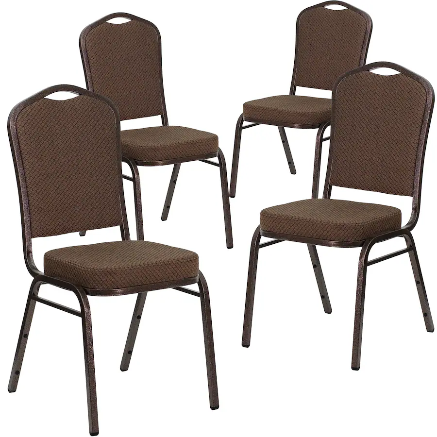 Emma + Oliver 4 Pack Crown Back Stacking Banquet Chair Brown Patterned ...