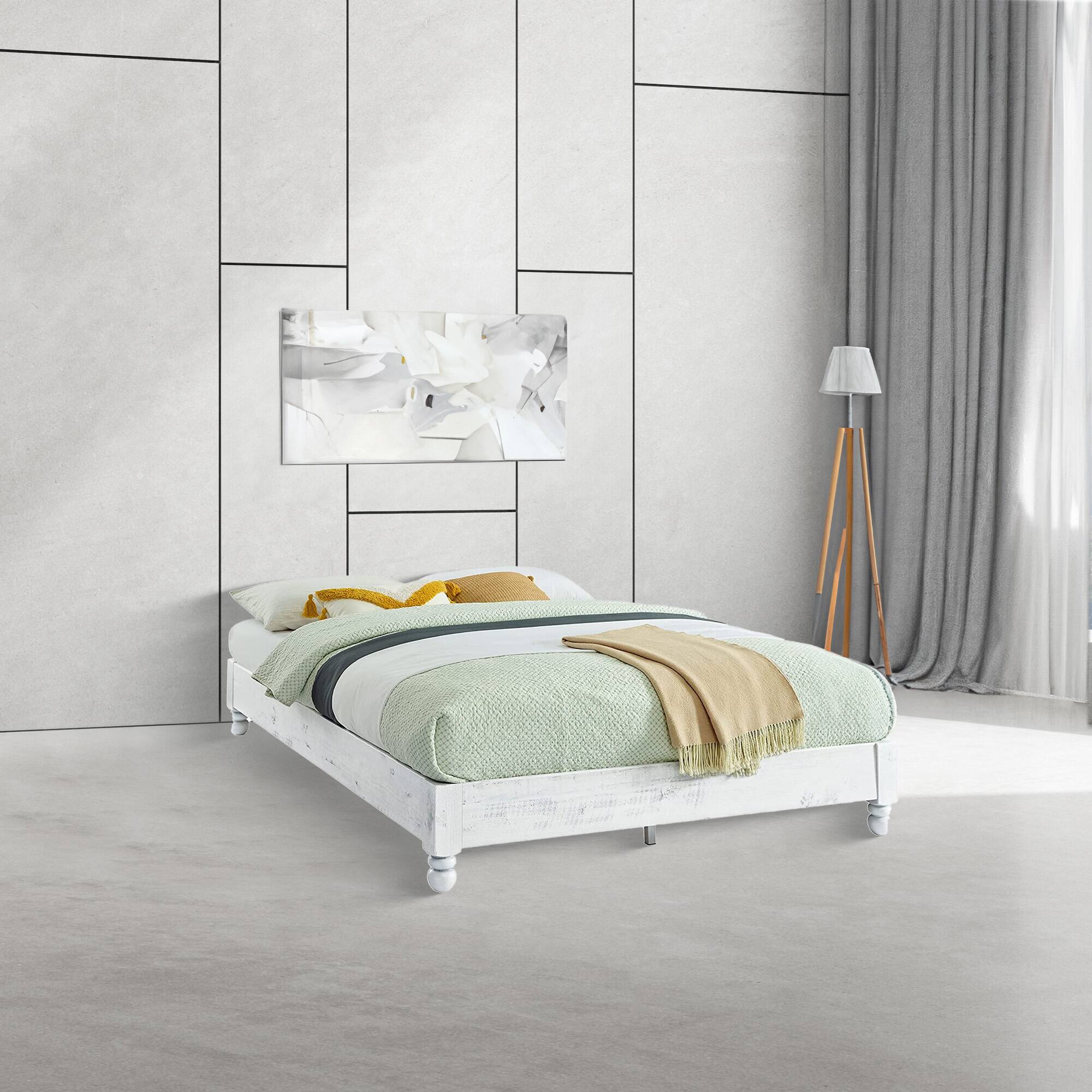 Alt View 7. MUSEHOMEINC - MUSEHOMEINC Pine Wood 12 Slat Platform Rustic Bed Frame, Whitewashed, Queen - White Washed.