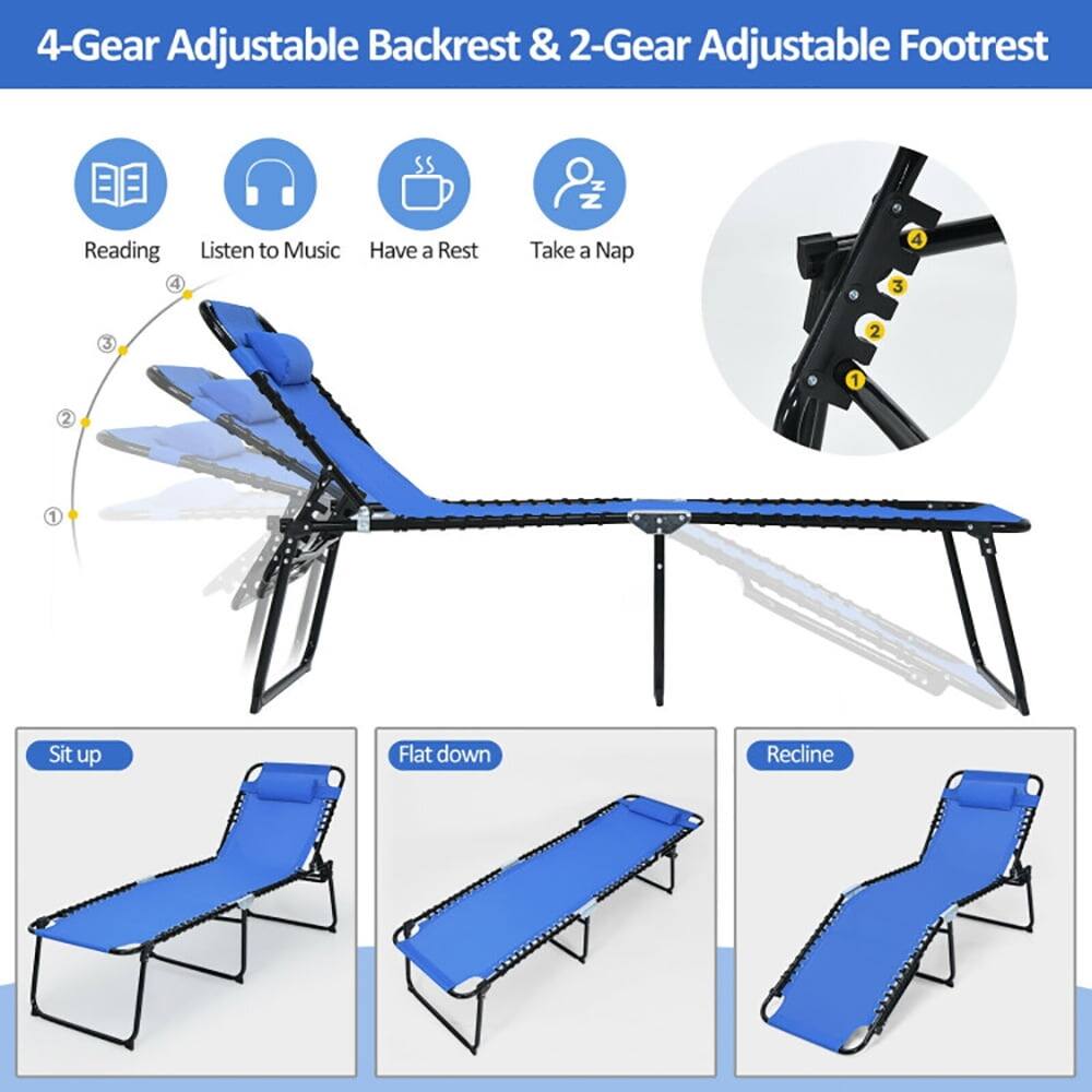 4-Gear Adjustable Backrest & 2-Gear Adjustable Footrest

- Reading
- Listen to Music
- Have a Rest
- Take a Nap

Sit up | Flat down | Recline