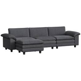 Homcom - Sofa, L Shaped Couch with Deep Seat, Movable Ottoman and Pillow-top Armrests - Dark Gray