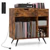 Front. Costway - Costway Record Player Stand with Power Outlet, Drawer, Removable Divider Industrial Turntable Display Stand - Brown.
