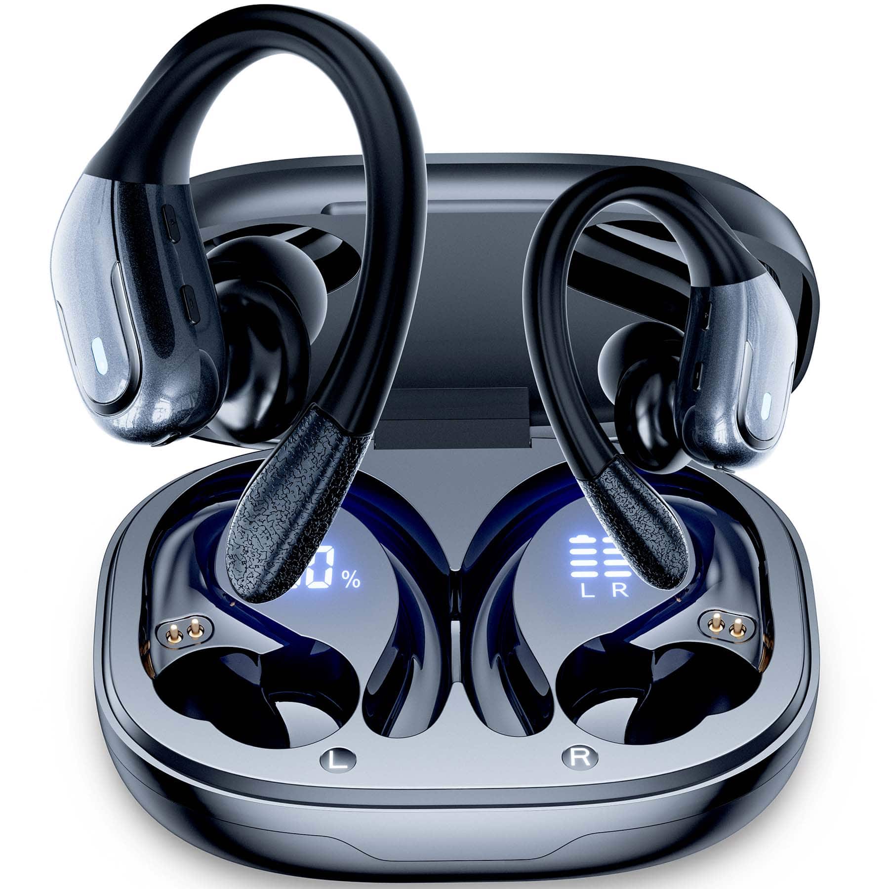 VEAT00L - VEATOOL X7 Wireless Earbuds, 80Hrs Bluetooth 5.3, IP7 Waterproof, ENC Noise Cancelling Sport Earphones - Black