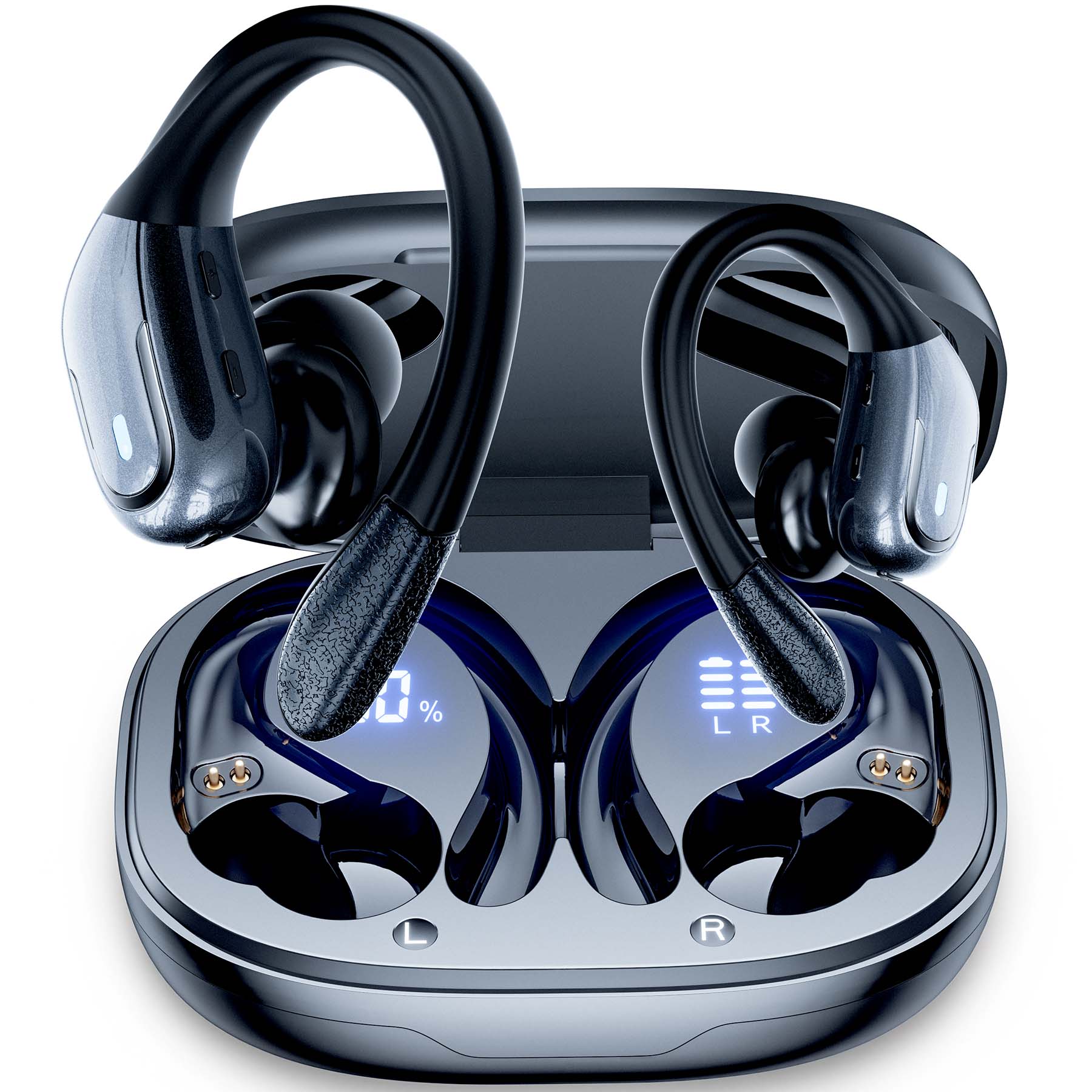 Front. VEAT00L - VEATOOL X7 Wireless Earbuds, 80Hrs Bluetooth 5.3, IP7 Waterproof, ENC Noise Cancelling Sport Earphones - BLACK.