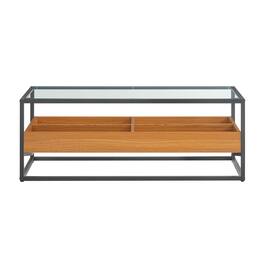 Danya B - Saarinen Two-Level Sunken Glass Rectangle Coffee Table - Golden Oak - Golden Oak, Black