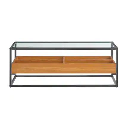 Front. Danya B - Saarinen Two-Level Sunken Glass Rectangle Coffee Table - Golden Oak - Golden Oak, Black.