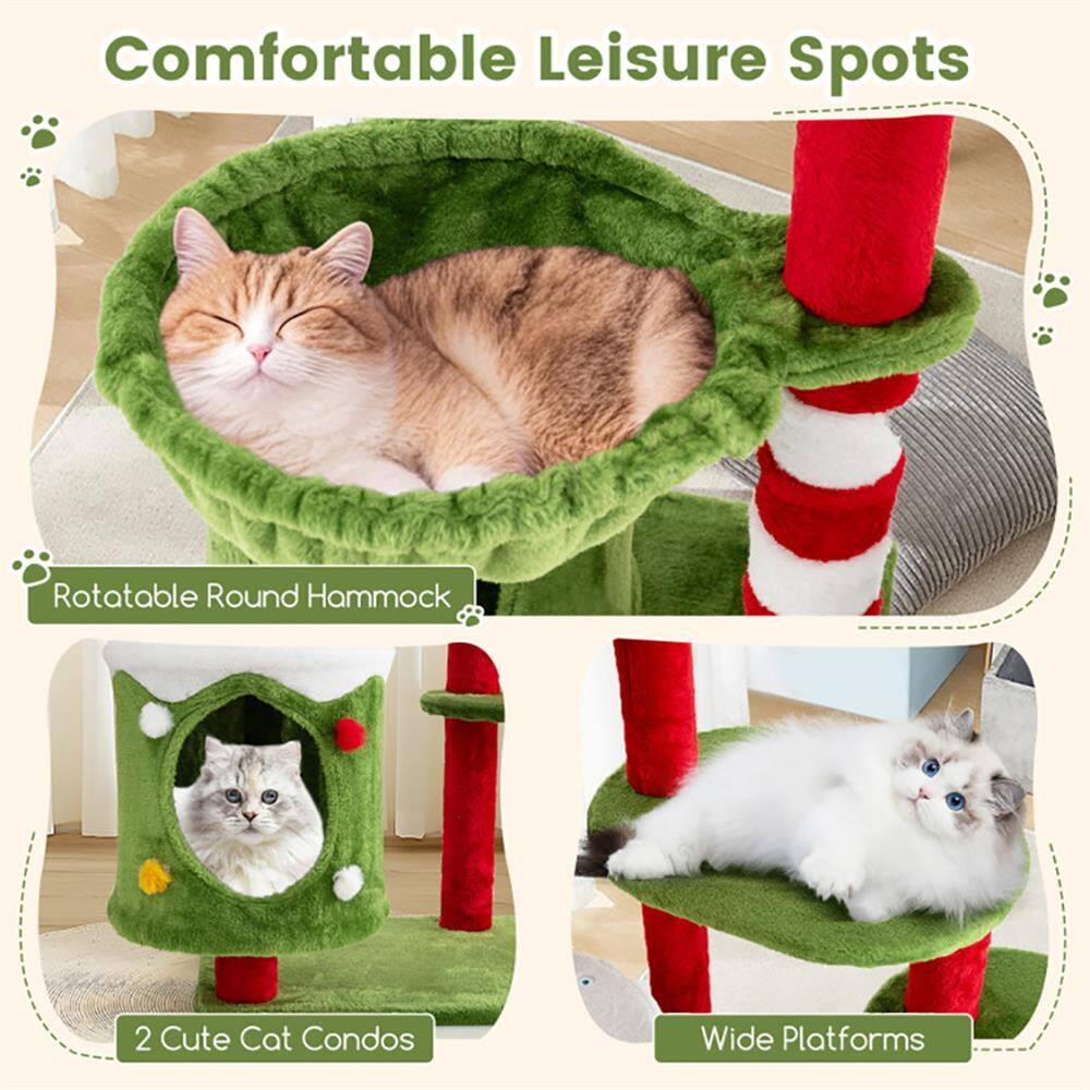 Comfortable Leisure Spots  
Rotatable Round Hammock  
2 Cute Cat Condos  
Wide Platforms