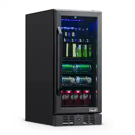 NewAir - 15" Built-In or Freestanding Beverage Fridge - 96 Can Undercounter Compact Drink Cooler - Black Stainless Steel