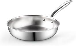 Cook N Home - Classic Tri-Ply Clad 10'' S/S Skillet, Saute Frying Pan, Induction, Dishwasher & Oven Safe - Stainless Steel