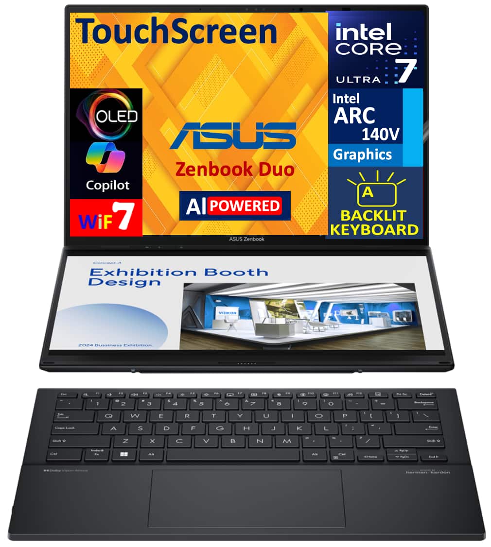 ASUS - Zenbook Duo 2-in-1 Laptop 14.0 2.8K Display (Intel Ultra 7-255H, 32GB LPDDR5X, 2TB PCIe SSD, Win 11 Pro) - Inkwell Gray