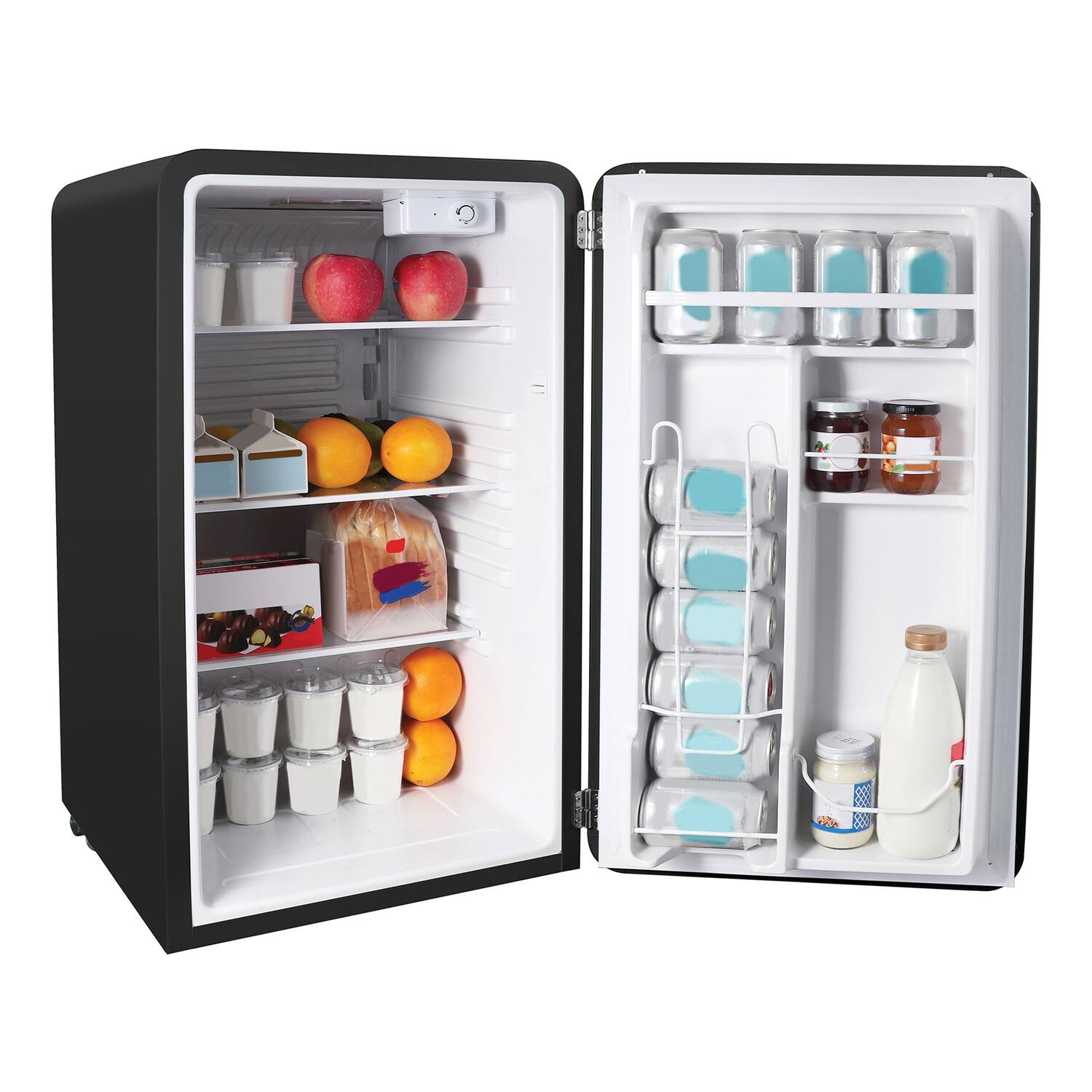 Left. Magic Chef - 3.2-Cu. Ft. ENERGY-STAR Certified Retro Mini Fridge, Manual Defrost - Black.