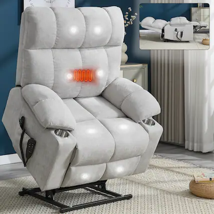 Front. Ropilly - Ropilly Beige Dual Motor Power Lift Recliner, Oversized Lift Chair 350 LBS Capacity with Massage and Lumbar Heating - Beige.