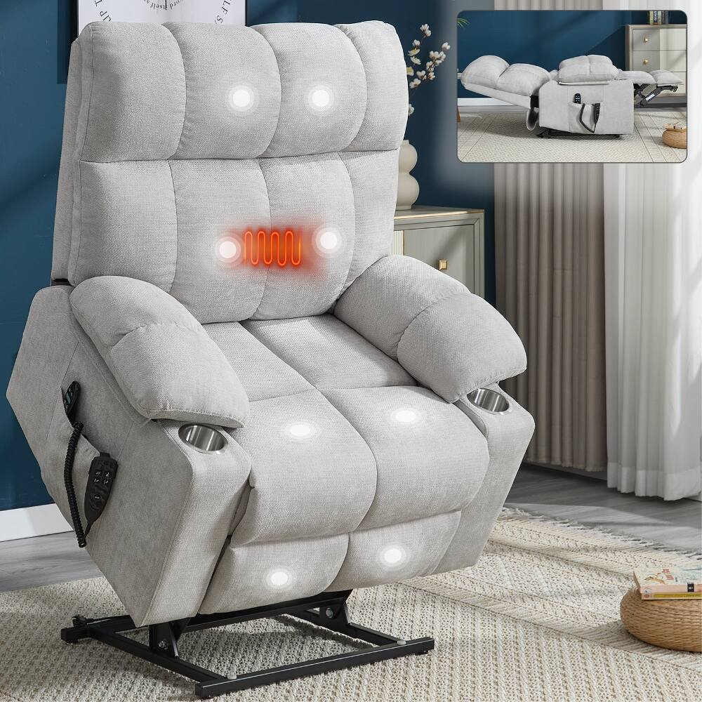 Front. Ropilly - Ropilly Beige Dual Motor Power Lift Recliner, Oversized Lift Chair 350 LBS Capacity with Massage and Lumbar Heating - Beige.