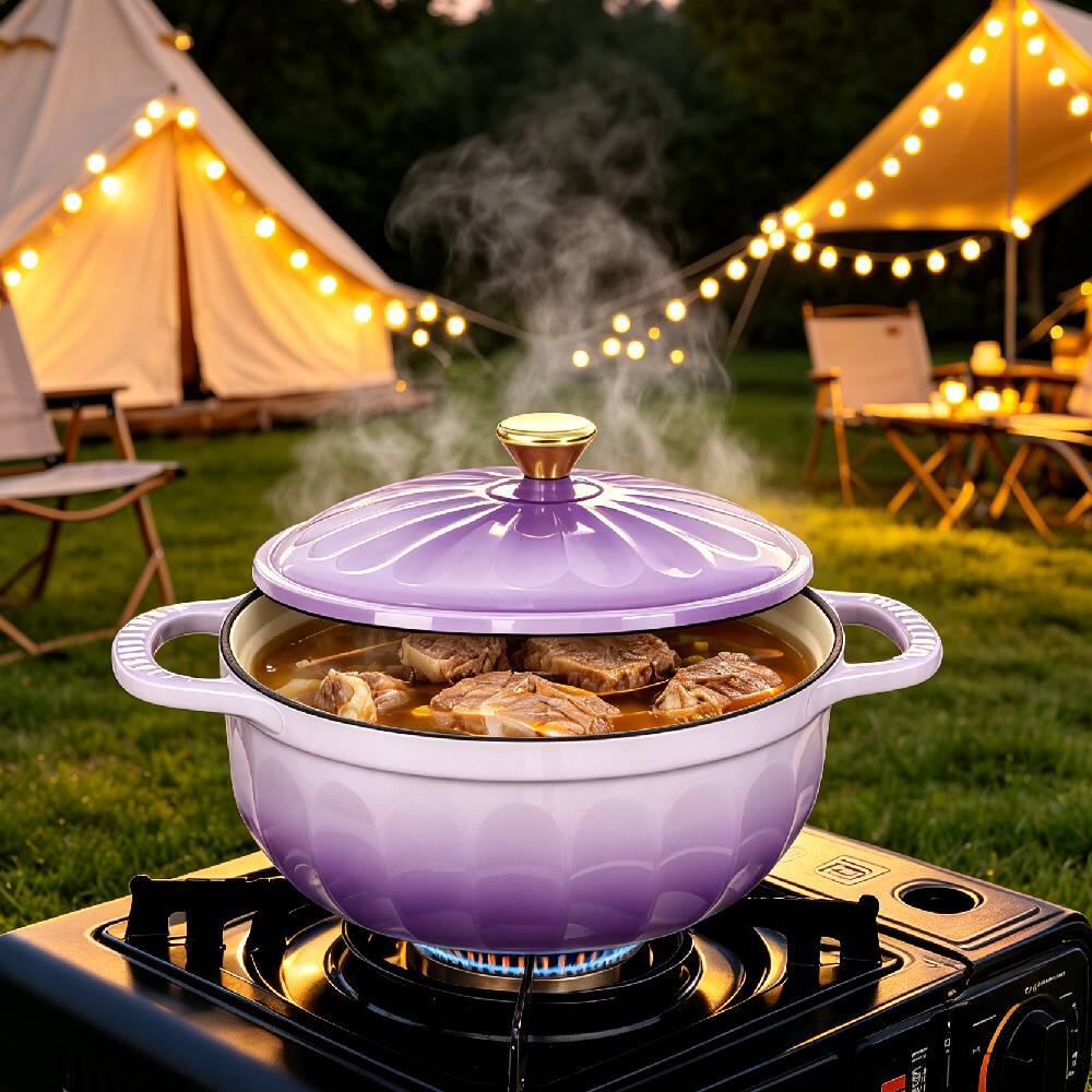 Alt View 10. Winado - 5 QT Enameled Cast Iron Dutch Oven with Gradient Petal Texture,Heat-Resistant Gloves, Pot Mat for Bread Baking, Roasting - Purple.