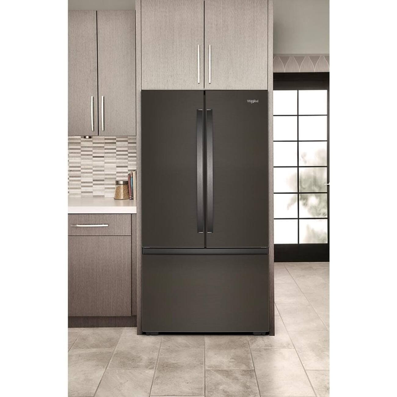 Alt View 2. Whirlpool - 36 in. Wide 24 cu. ft. 3-Door French Door Counter Depth Refrigerator - Black Stainless Finish.