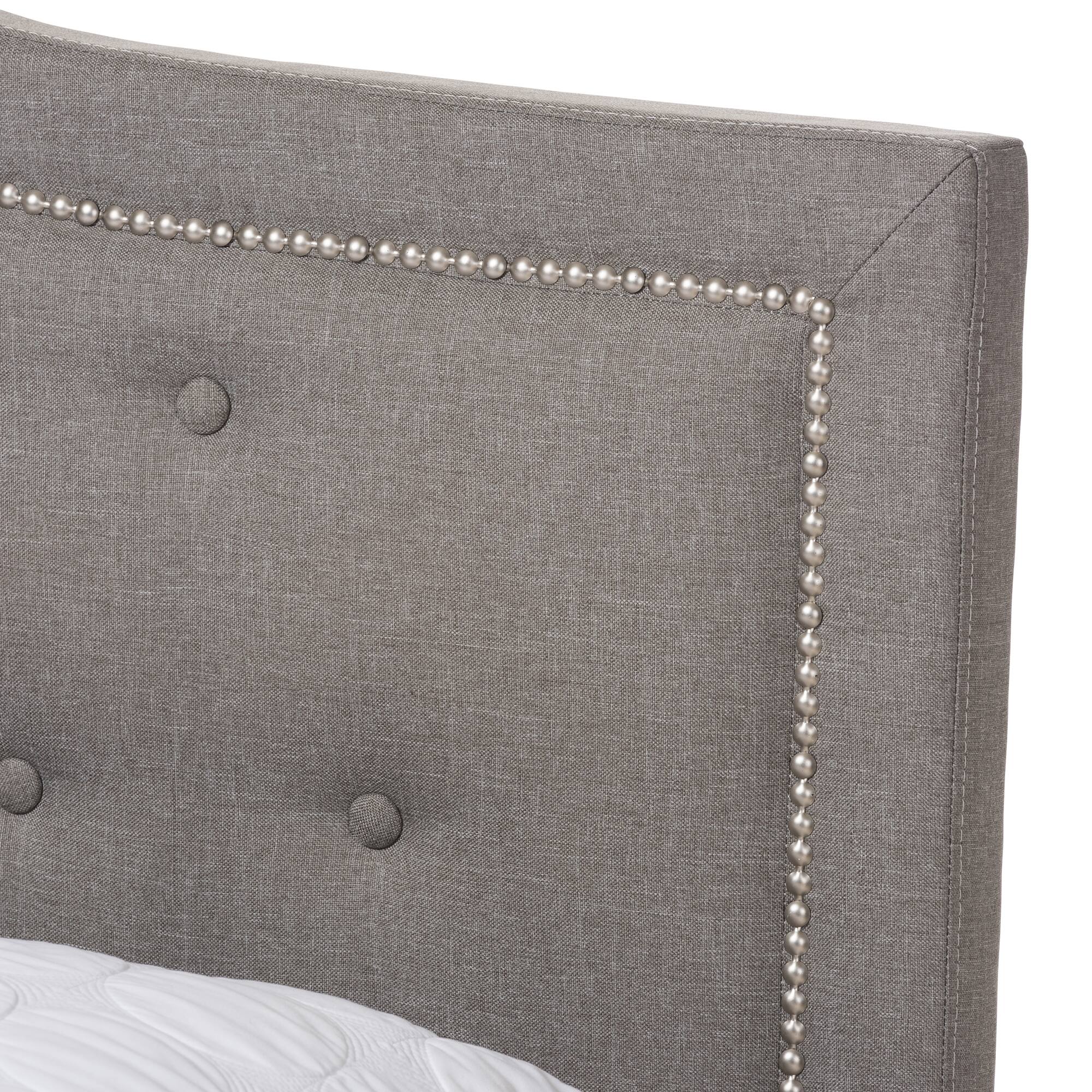 Back. Baxton Studio - Emerson Modern and Contemporary Fabric Upholstered Bed - Light Grey.