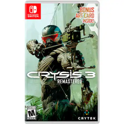 - Nintendo Switch
- Bonus Art Card Inside!
- Crysis 3 Remastered
- Mature 17+ ESRB
- Crytek - M (Mature 17+)