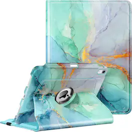 Fintie - Rotating Case for iPad (A16) 11-inch 2025 and iPad 10th Gen 10.9 inch 2022, 360° Swivel Stand Magnetic Shockproof Cover - Emerald Marble