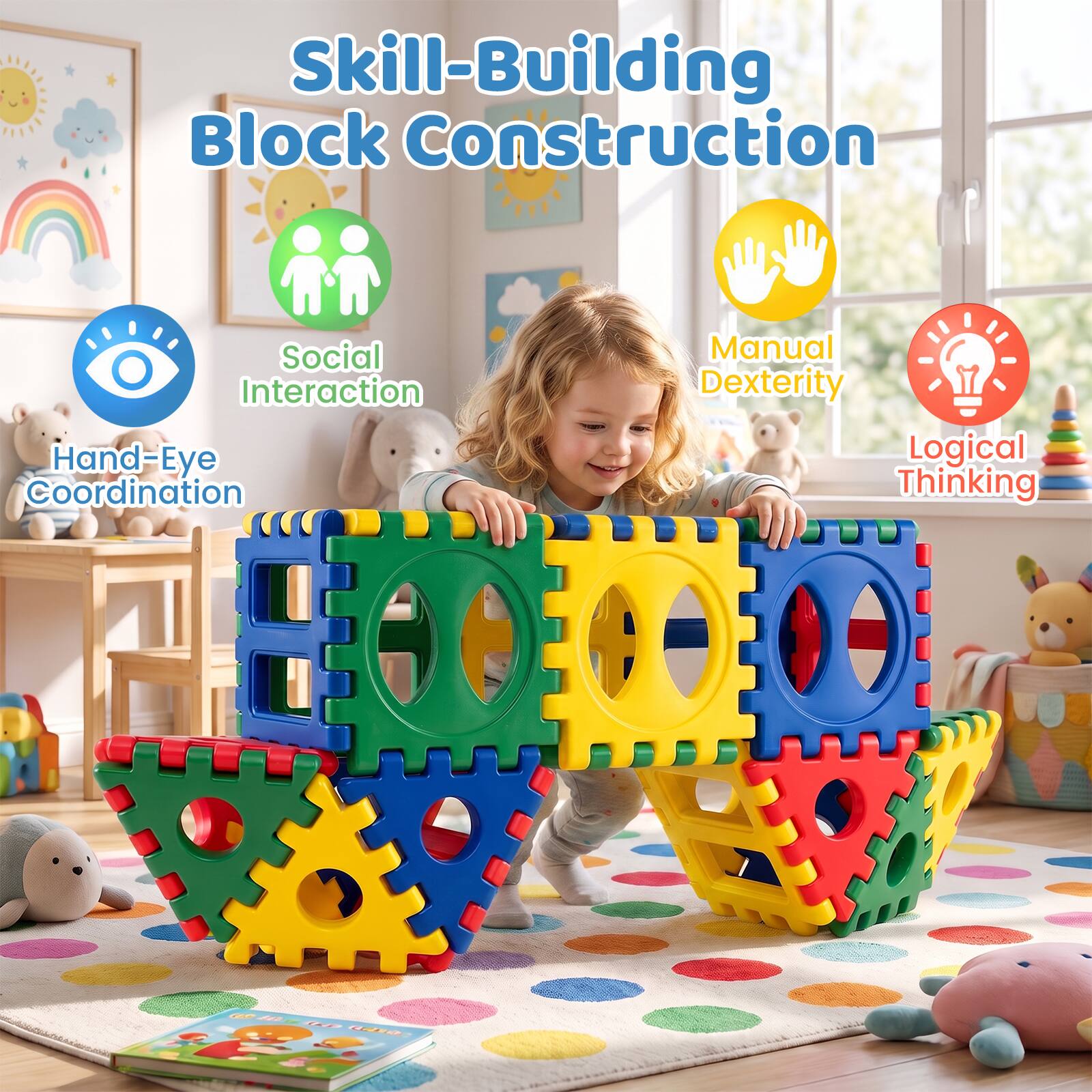 Skill-Building Block Construction

- Social Interaction
- Hand-Eye Coordination
- Manual Dexterity
- Logical Thinking