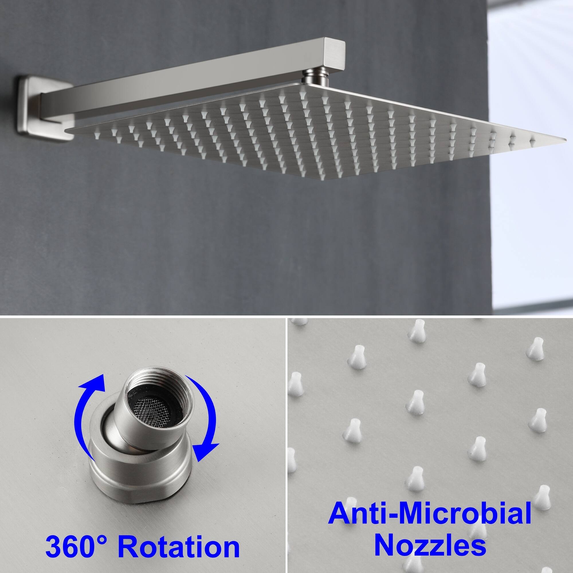 Anti-Microbial Nozzles  
360° Rotation