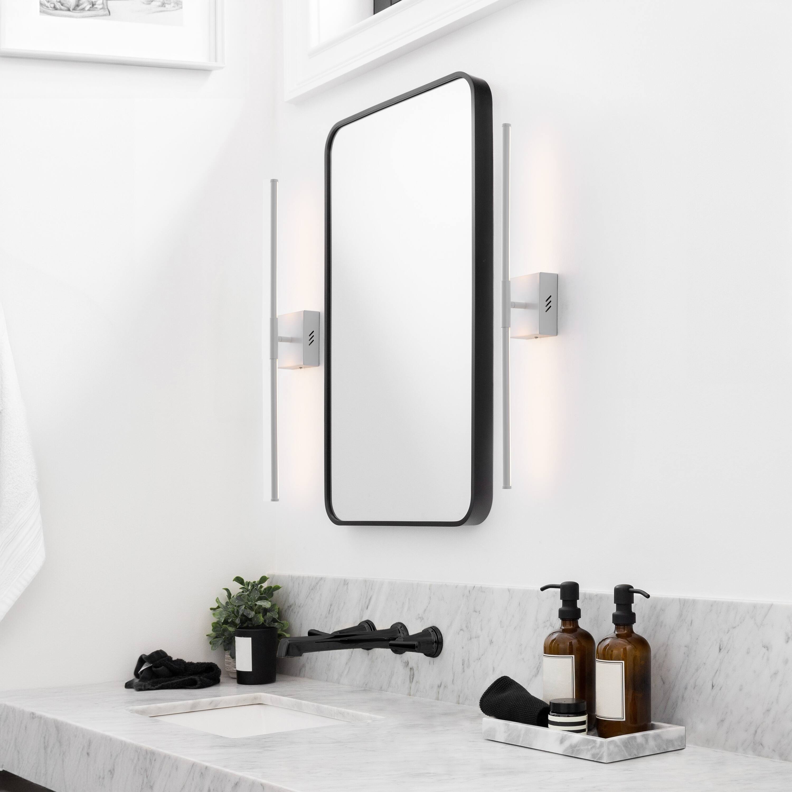 Alt View 1. Jonathan Y - Makena 28" Modern Minimalist Dimmable Integrated LED Metal Wall Sconce, White - White.