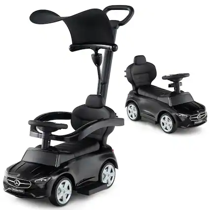 Front. Costway - Costway 3-in-1 Toddler Push Car w/Adjustable Canopy Under Seat Storage Realistic Sounds - Black.