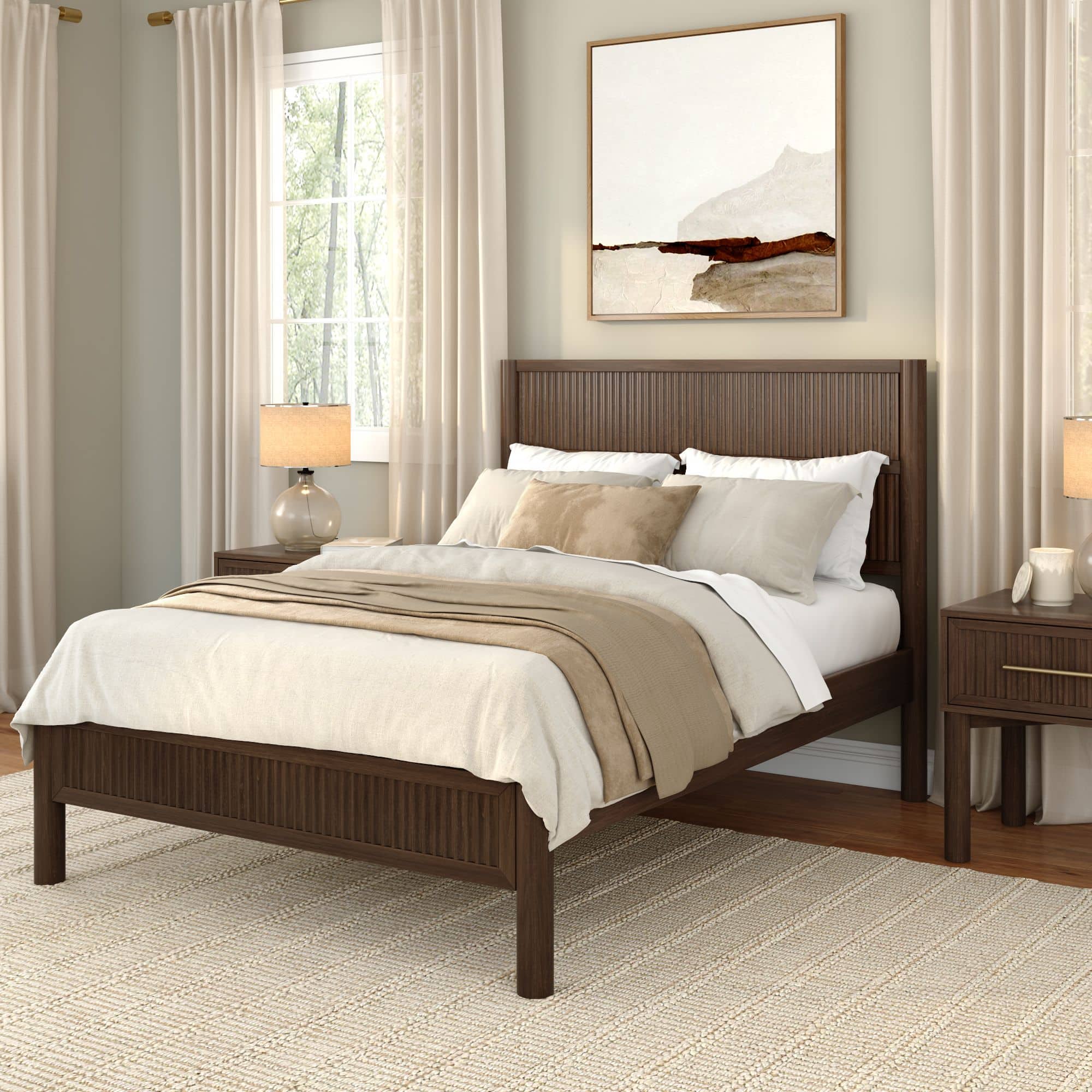 Plank+Beam - Sera Fluted Full Bed, Walnut - Walnut