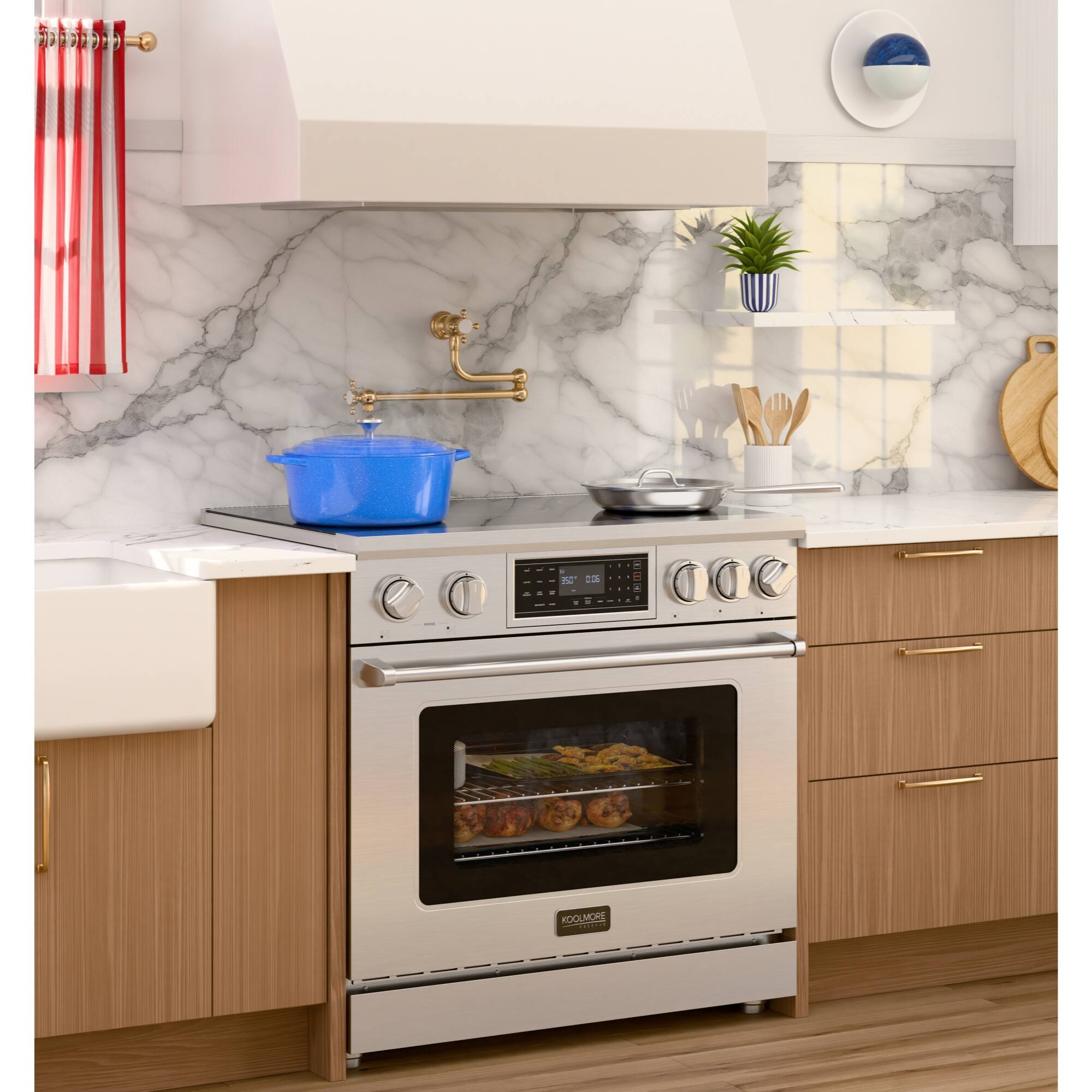Alt View 1. Koolmore - 36" Professional Induction Oven Range With 11 Kw Polished Glass Ceramic Cooktop, 7.8 Kw True Convection Oven, 6 Cu. Ft. - Stainless-Steel.