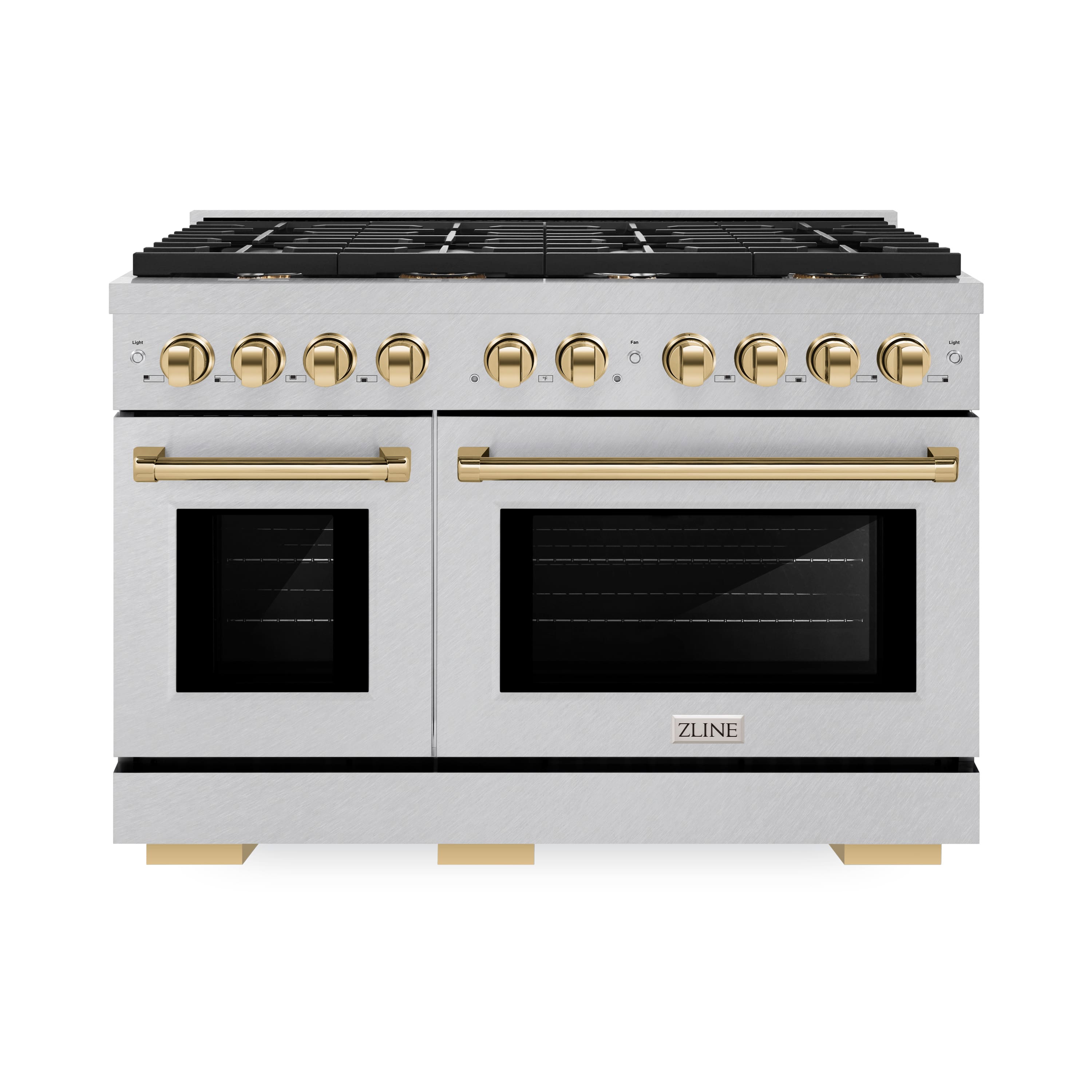 Front. ZLINE - ZLINE Autograph 48 in. Paramount Dual Fuel Satin Steel Range w/ 8 Burners & Gold Accents (SDRSZ-48-G) - Stainless Steel.