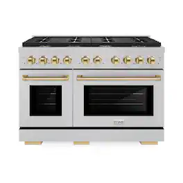 ZLINE - Autograph 48 in. Paramount Dual Fuel Satin Steel Range w/ 8 Burners & Gold Accents (SDRSZ-48-G) - Stainless Steel