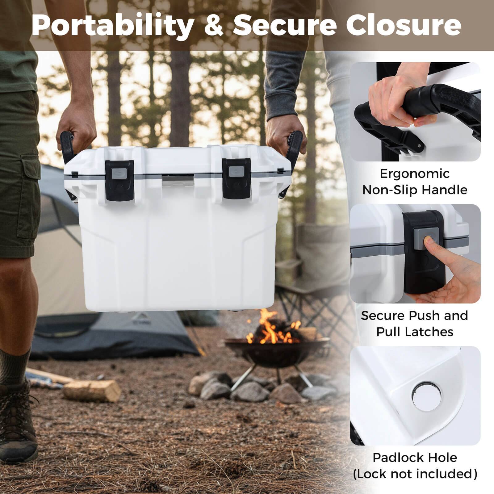 Portability & Secure Closure  
Ergonomic Non-Slip Handle  
Secure Push and Pull Latches  
Padlock Hole (Lock not included)