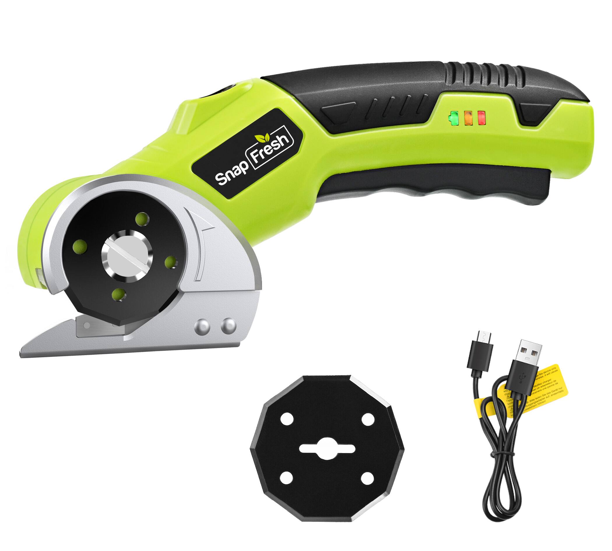 SnapFresh - 4V Electric Cardboard Cutter Cordless Rotary Scissors with LED Light 2.0Ah Battery and Self Sharpening Blade - Green