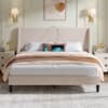 Front. Vecelo - Upholstered Bed Frame with Headboard and Wingback, Full Size Bed Frame, Platform Bed with USB, and Type-C Ports - Beige.