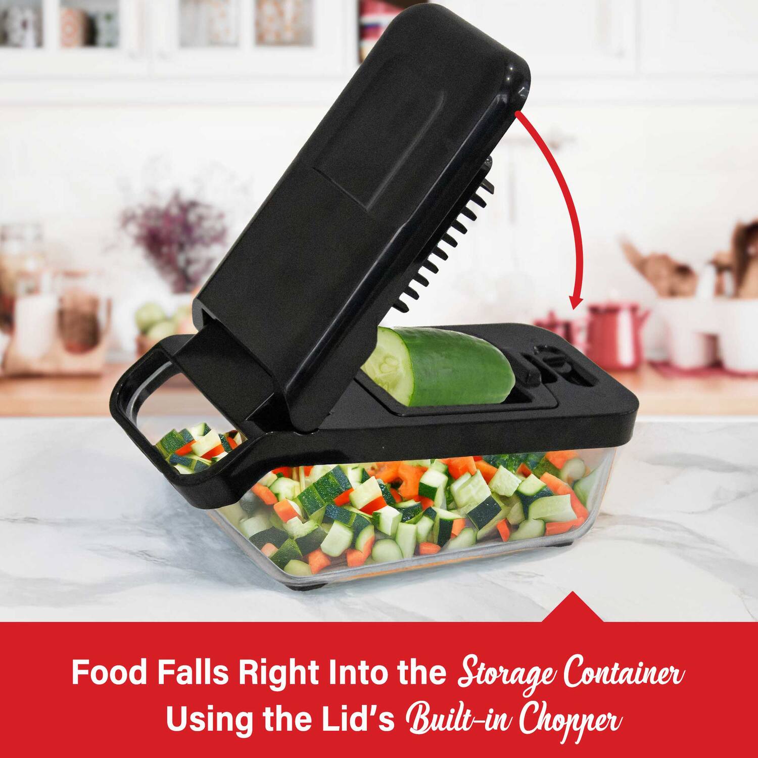 Food Falls Right Into the Storage Container Using the Lid's Built-in Chopper