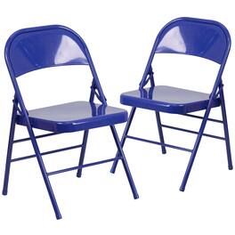 Emma + Oliver - 2 Pack Home & Office Colorful Metal Folding Chair Teen and Event Seating - Cobalt Blue