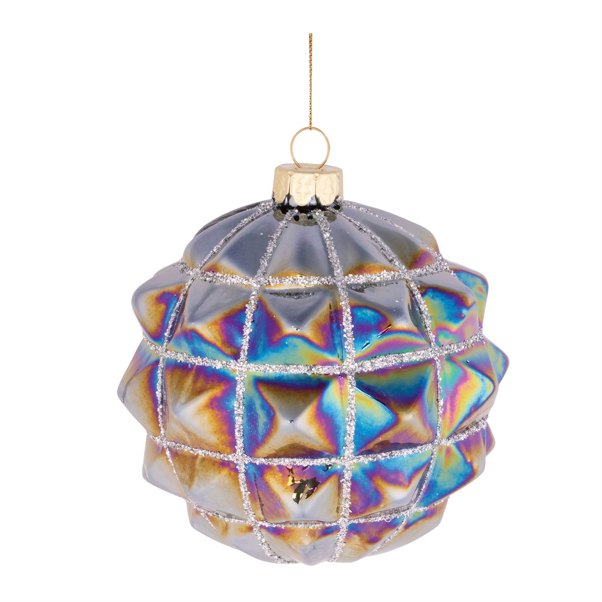 Left. BreeBe - Iridescent Textured Glass Ornament (Set of 6) - Blue, Gray.