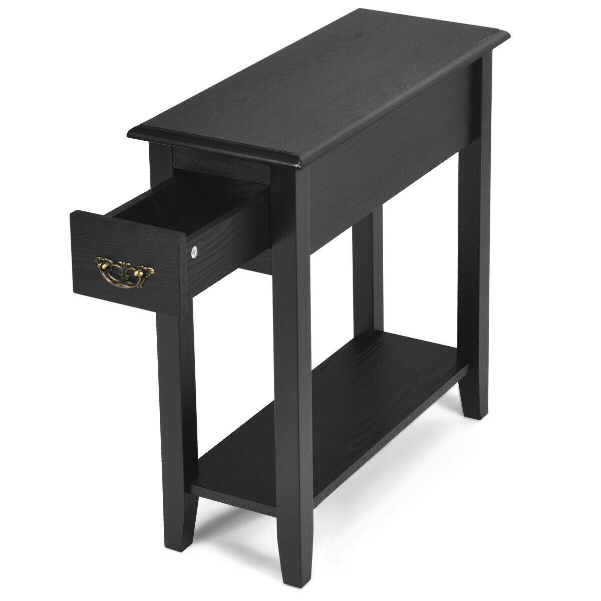 Alt View 4. SlickBlue - 2-Piece Sofa Side End Table Set with 2 Tiers, Drawer & Open Shelf Storage - Black.