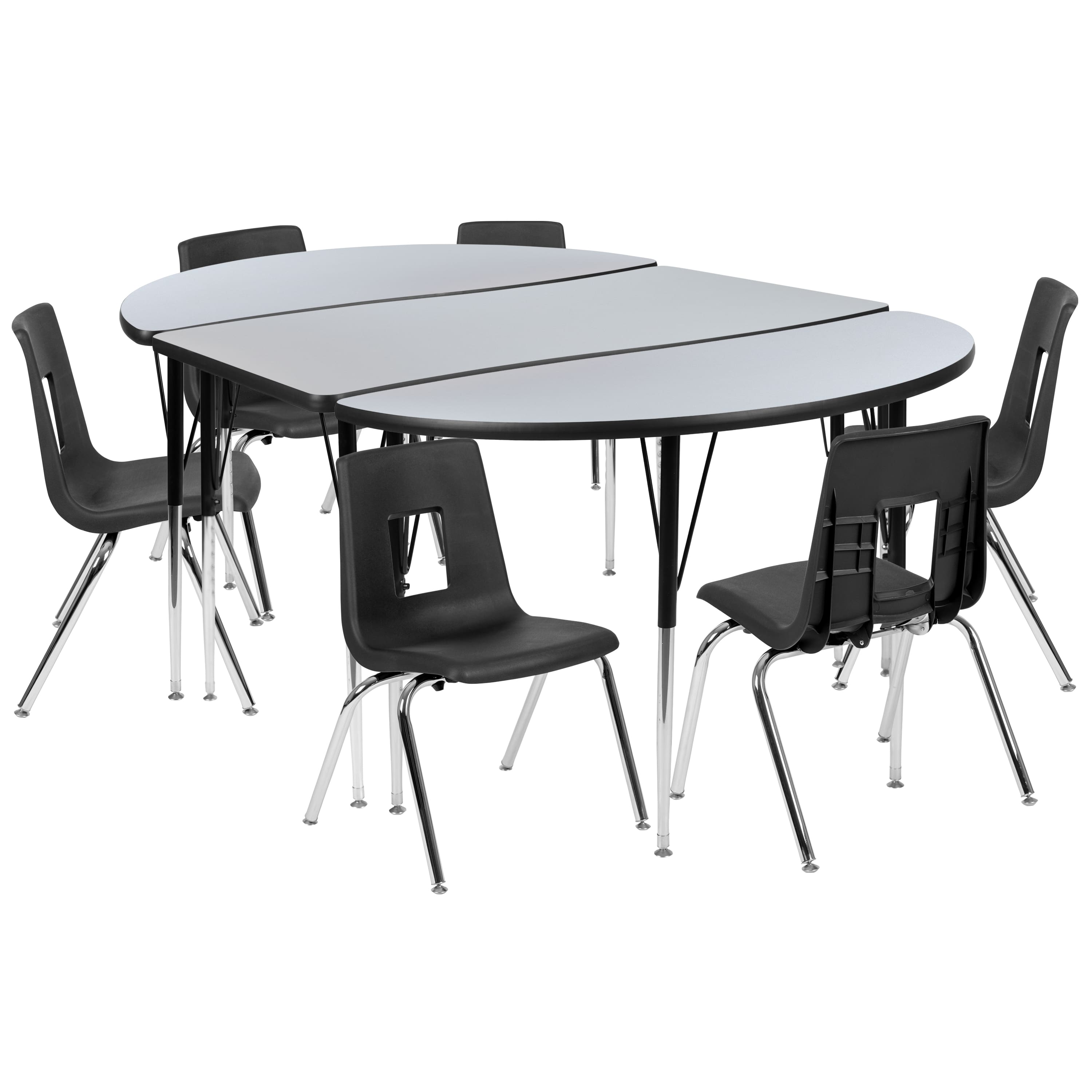 "Flash Furniture - Emmy 76"" Oval Wave Flexible Laminate Activity Table Set with 16"" Student Stack Chairs, Grey/Black - Gray" price history on PriceWatchPro