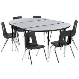 Flash Furniture - Emmy 76" Oval Wave Flexible Laminate Activity Table Set with 16" Student Stack Chairs, Grey/Black - Gray