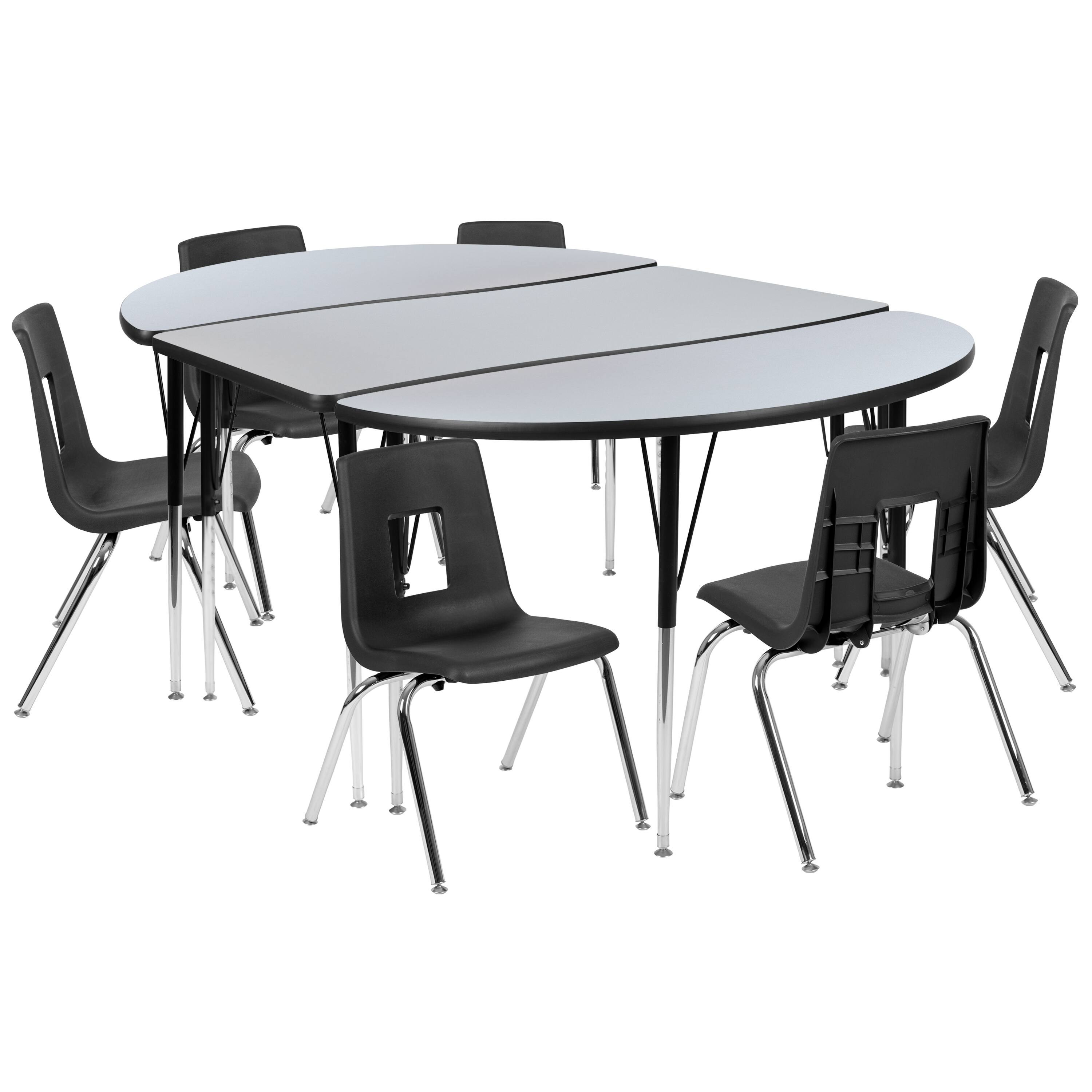 Alt View 1. Emma + Oliver - 76" Oval Wave Collaborative Laminate Activity Table Set with 16" Student Stack Chairs, Grey/Black - Grey.